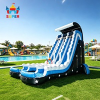 Tobogán Acuático Inflable Comercial de 23 Pies, Doble Carril, Color Negro con Diseño de Estrellas Brillantes, para Eventos, Parques y Alquiler