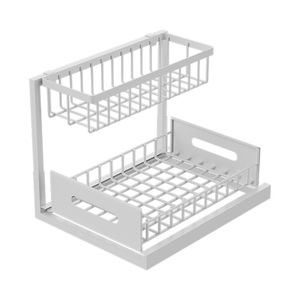 Modern Stainless Steel <b>Kitchen</b> Sink Cabinet Rack Multifunctional Layered Storage Shelf with <b>Pull</b>-<b>Out</b> <b>Basket</b> - Product Image 3