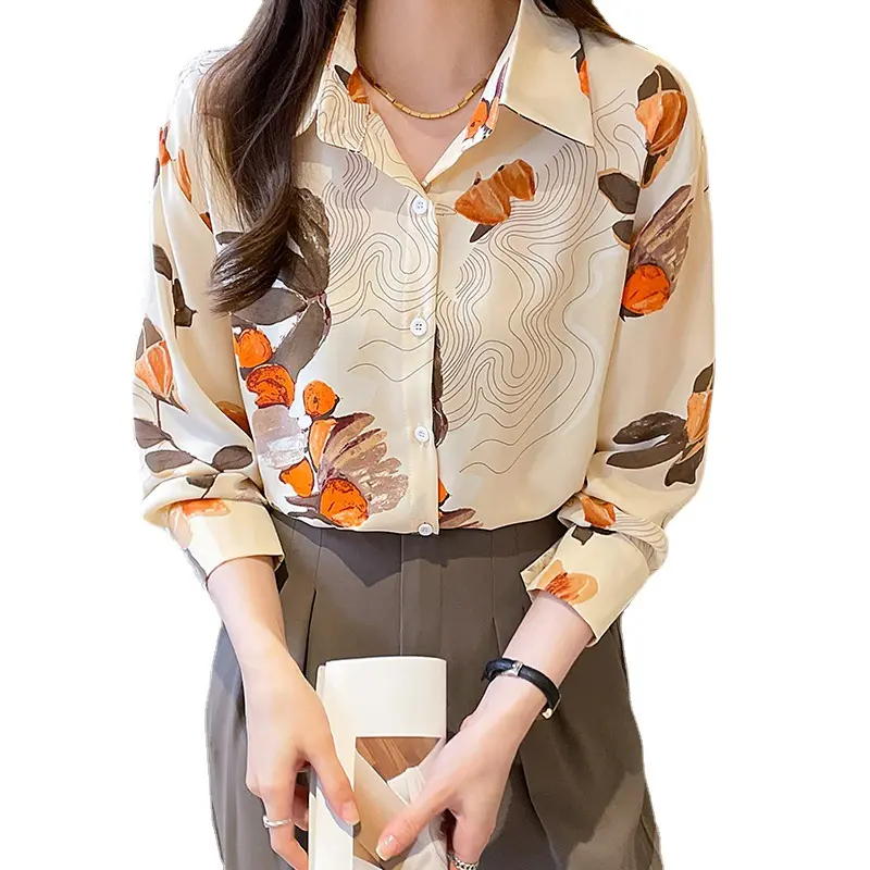 Camisa Floral holgada para mujer, nuevo modelo, camisas estampadas, venta al por mayor, blusas informales de uso diario para mujer, acepta logotipo personalizado