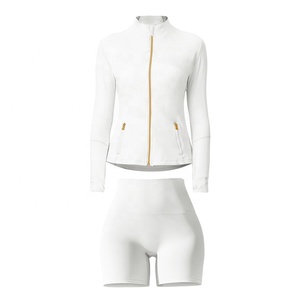 Custom Logo <strong>Jacket</strong> Yoga Pants High Quality Gym Sportswear Zipper Fitness Women <strong>Workout</strong> Sports <strong>Jacket</strong> With Shorts 2 Piece Set - Product Image 6