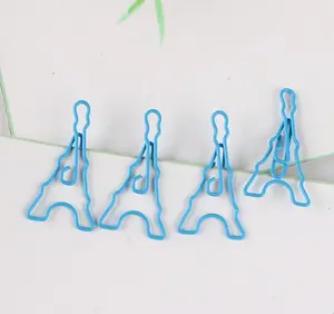 Promotional gifts custom logo design tourist building Eiffel tower shape paper clip with plastic box