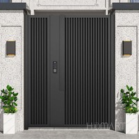 Europese Luxe Villa Dubbele Residentiële Glijdende Oprit Poort Moderne Zwarte Automatische Ingang Smeedijzeren Aluminium Duurzaam