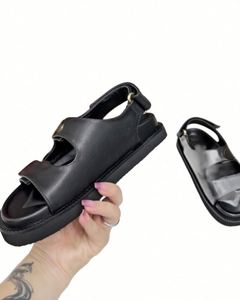 Unisex Black Leather-Look Sport <b>Sandals</b> with Adjustable Double Strap and Ankle Buckle - Product Image 4