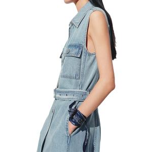 Vestido de Mezclilla Personalizado al por Mayor para Mujer, Estilo Verano, Sin Mangas, Cuello de Muñeca, Múltiples Bolsillos, Estilo Vintage - Product Image 4