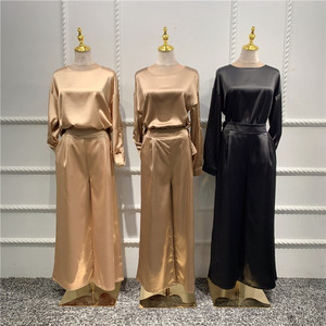Ensemble moderne décontracté pour <span class=keywords><strong>femme</strong></span>, haut et <span class=keywords><strong>pantalon</strong></span> amples en <span class=keywords><strong>satin</strong></span> uni, deux pièces, tenue islamique pour <span class=keywords><strong>femme</strong></span>, abaya, nouveautés 2021 - Product Image 5