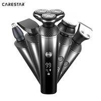 Kit perawatan jenggot 5-in-1 pria, pisau cukur putar tahan air dengan tiga pisau untuk pemangkasan rambut hidung dan wajah