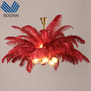 Lampadario a Sospensione in Piume di Struzzo Marroni Soffici, Diametro 120cm, 48 Pollici, Lampada da <span class=keywords><strong>Soffitto</strong></span> LED Moderna Decorativa - Product Image 1