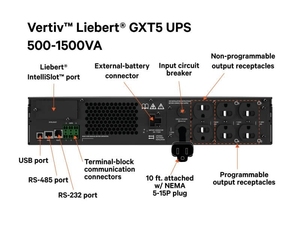 Vertiv Liebert GXT5-1000LVRT2UXL UPS Online de Onda Pura 500VA 750VA 1KVA 1500VA 2KVA 3KVA para Telecomunicaciones - Product Image 3