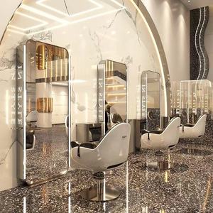 Espejo de pie para salón <span class=keywords><strong>EMMA</strong></span> - Espejo de acero inoxidable con LED de doble cara para peluquería y estilismo - Product Image 3