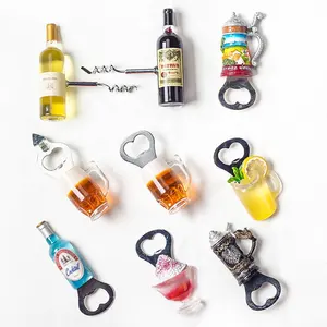 Abridor de garrafas de vinho em resina criativa personalizada, abridor de garrafas de metal e cerveja, ímã de geladeira