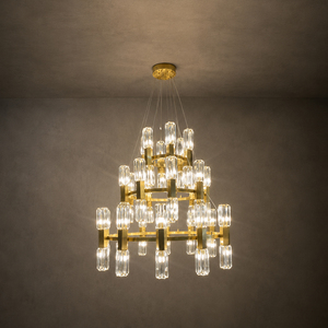 Lustre en cristal rond à trois niveaux pour grande salle à manger ou villa - Product Image 2