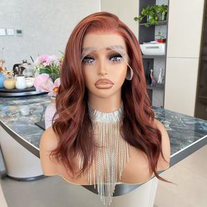 ราคาส่งจากโรงงาน วิกผมสังเคราะห์แบบผูกเชือกด้านหน้า 13x4 สีแดงทองแดงไฮไลท์ ลอนคลาย คุณภาพสูง - Product Image 6