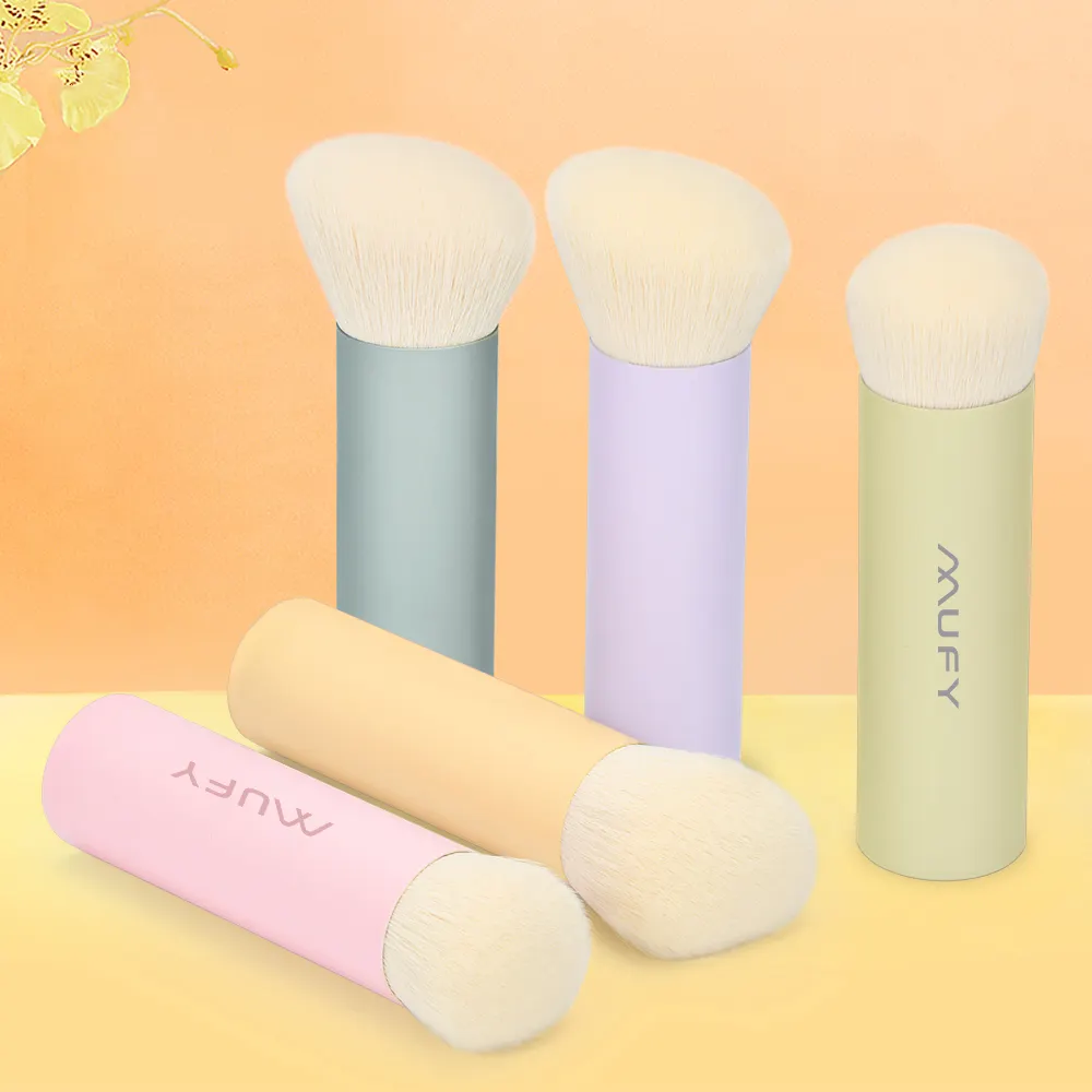 luxurious Macaron color Aluminum handle soft nylon hair makeup brush single kabuki blush brush