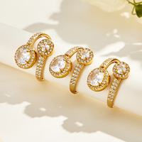 Bague pour femme ultra-brillante en zirconium double anneau, plaquée or 18 carats, en acier inoxydable, bijou tendance, best-seller