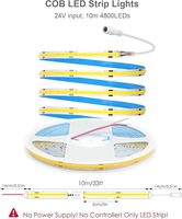 Bande lumineuse LED COB 480led/M 12V/24V, lumière blanche de jour 6000K, bande lumineuse flexible à découpe libre, ruban LED 5mm pour la décoration de bureau