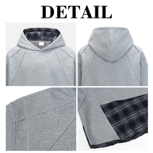 Sudadera con Capucha Oversize KingSen OEM de Algodón 100% Pesado con Diseño Asimétrico a Cuadros y Parches, Ajuste Holgado, Estilo Urbano - Product Image 6