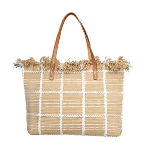 Bolso de playa con borlas bordadas para mujer, bolsa de lona de gran capacidad, bolso de compras de un hombro, novedad de 2023