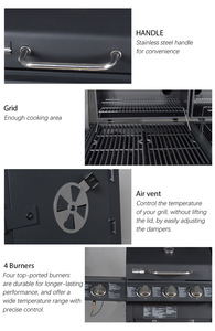 Barbecue commercial OdenPeak double fonction gaz et charbon de bois, rôtissoire à viande de grande capacité, fumoir moderne de style <span class=keywords><strong>américain</strong></span> pour cour - Product Image 4