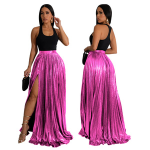 Estate donna Vintage irregolare con spacco laterale a vita alta <span class=keywords><strong>gonne</strong></span> a pieghe Casual Maxi abito da donna <span class=keywords><strong>gonne</strong></span> lunghe - Product Image 2