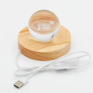 Wholesale Custom Logo Night Light Base Solid Wood Round Lamp Base Usb Cable Switch Wooden Led Lamp Base