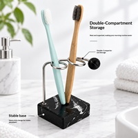 Support de brosse à dents à 2 emplacements avec drainage 3D, support en fil métallique moderne, base à motif marbré pour comptoir de salle de bain