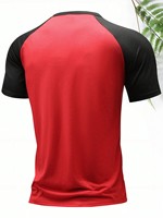 Camiseta de Punto Formal Holgada con Cuello Redondo en Contraste Rojo y Negro para Hombre, 220g, Estampada, Moda Casual, Manga Corta