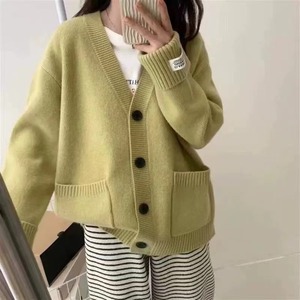 Cardigan en tricot pour femme, blanc cassé, coupe ample, couleur unie, style coréen, manches longues, chaud et confortable, pour l'automne et l'hiver - Product Image 4
