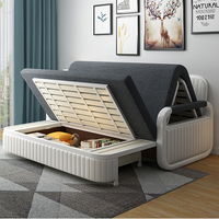 Canapé-lit pliant en tissu pour appartement avec structure métallique et rangement, idéal pour le salon