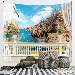 Océan <span class=keywords><strong>plage</strong></span> paysage tapisserie été fenêtre tenture murale tapis fenêtre Nature tropicale cocotier arbre tapisseries - Product Image 3