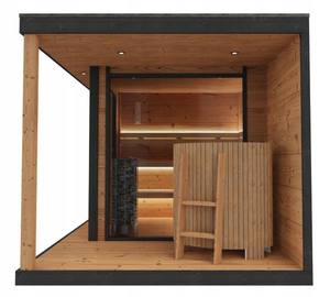 Sauna extérieur en forme de cube pour 4 à 6 personnes, sauna traditionnel à vapeur avec porte en bois thermique et en verre - Product Image 4