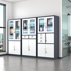 Armoire de classement en acier de haute qualité avec portes battantes en verre, meuble de rangement métallique, bibliothèque de bureau réglable - Product Image 6