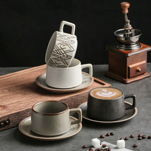 Tasses à café et à thé rétro de style japonais avec logo personnalisé, tasses à expresso, sous-verres en céramique, soucoupes, ensembles de tasses à thé en céramique - Product Image 1