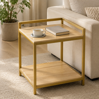Table d'appoint ronde moderne avec cadre en métal doré et plateau en bois, marbre, bambou ou résine, table basse pour salon, OEM ODM