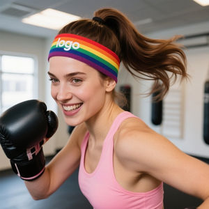 عصابة رأس رياضية مرنة رفيعة للجنسين بشعار مخصص، سريعة الجفاف وماصة للعرق، مصنوعة من البوليستر والقطن، مناسبة للتمارين الرياضية والجري - Product Image 1