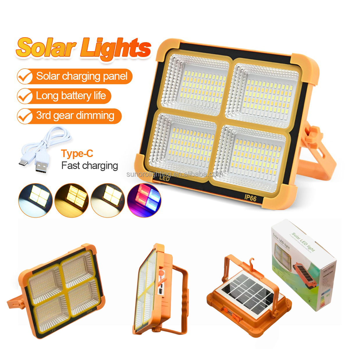 Lamp IP66 Portable Rechargeable 1000W 4800Mah LED Emergency Working Light Smart Solar Flood Lights for Working Fishing Camping