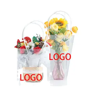 PP 꽃 가방 가게 사용 초대형 투명 포장 PVC 투명 가방 손잡이 PVC 소재 가방