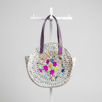 Sac fourre-tout en raphia brodé multicolore avec fermeture éclair, deux bretelles, écologique, capacité 3L+, usage polyvalent pour femmes