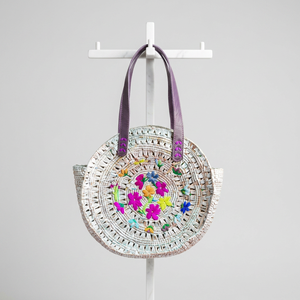 Multicolor Embroidered <b>Raffia</b> Tote <b>Bag</b> Zipper Closure Two <b>Shoulder</b> Straps Eco-Friendly 3L+ Capacity Women Multi-Purpose Use - Product Image 3