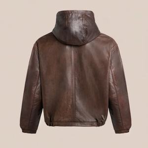 เสื้อแจ็คเก็ตหนัง PU คุณภาพสูง น้ำหนักปานกลาง สไตล์ลำลอง แต่งดีเทลขาดๆ แบบโอเวอร์ไซส์ สำหรับผู้ชาย ขายส่ง - Product Image 5