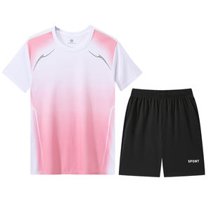 Ensemble de sport personnalisé avec logo, t-shirt en soie fine pour homme, manches courtes, vêtements de sport d'été, course à pied, séchage rapide, basketball, badminton - Product Image 4