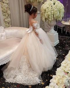S465A Weddings Sheer Neck Applique Lace Tulle Wedding Flower Girls Flower Girls Dresses - Product Image 2