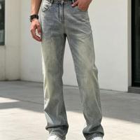 Jean cargo coupe ample en denim, délavé vintage, jambe droite, pour usage quotidien, avec logo personnalisé, nouvelle arrivée