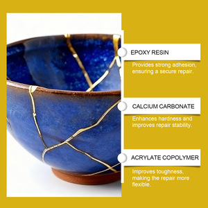 Kit de Adhesivo Cerámico JAKEHOE para Reparación Transfronteriza, <span class=keywords><strong>Pegamento</strong></span> Kintsugi para Unir Grietas de Porcelana y Vidrio, Creando Texturas Artísticas - Product Image 5