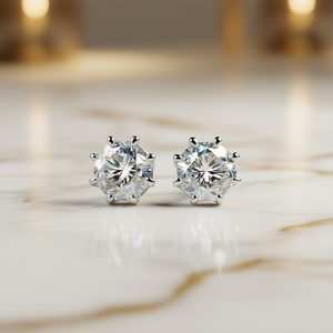 Orecchini in Oro Bianco con Diamanti Taglio Brillante Rotondo Colore D Naturali Gioielli Classici da Donna per Fidanzamento - Product Image 2