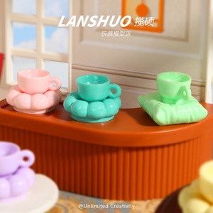 Lanshuo Mini Resin <b>Teacups</b> Coasters Set For Dollhouse Playhouse Accessories Unisex 5-7 Years Plastic Craft Decor - Product Image 3