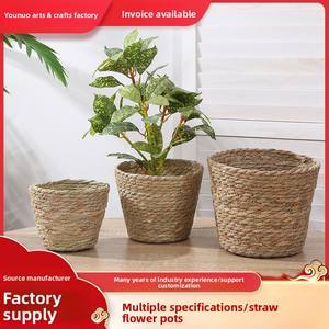 Cesta de flores de paja con diseño pastoral tejido, estilo cubo, para plantas en maceta, Chestnut Little Bear Hug - Product Image 3