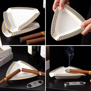 Dongyang Ceramics European Style Ceramic <b>Ashtray</b> White Geometric Pattern For Cigar Home Office Use Gift - Product Image 5