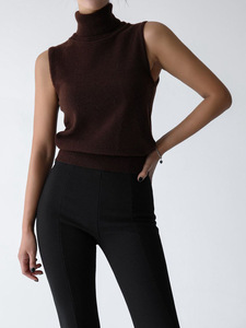 Camisetas sin mangas al por mayor, top corto sin mangas de <span class=keywords><strong>cuello</strong></span> <span class=keywords><strong>alto</strong></span> sexy, jersey de punto a la moda estilo Y2K, blusa sencilla y ajustada, chaleco informal de verano para mujer - Product Image 4