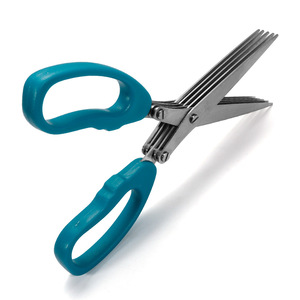 Stainless Steel Five Layer Scallion <b>Scissors</b> Blue Handle <b>Kitchen</b> Utensil Home Use Straight Head - Product Image 3