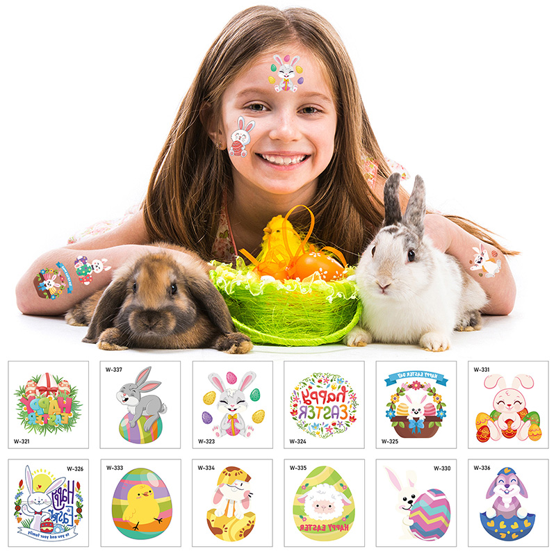 Tatuajes Temporales De Pascua Para Niños | 6 Hojas Con +60 Motivos | Resistente Al Agua E Hipoalergénico